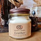 Leather 8 oz Glass Mason Jar Candle Leather 8 oz Glass Mason Jar Candle