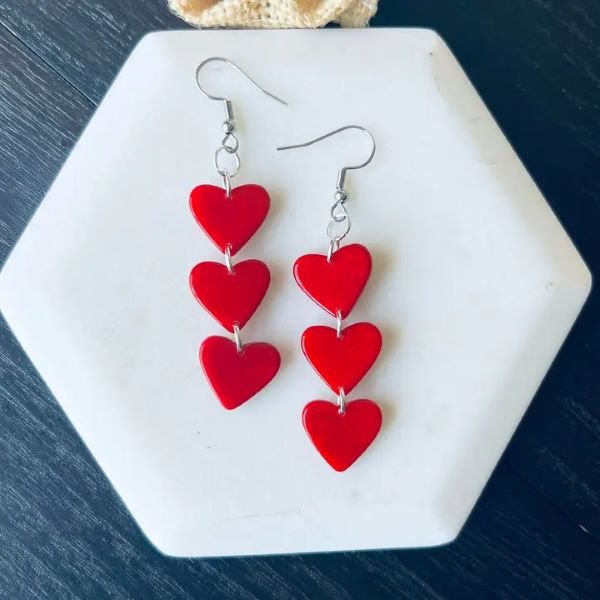Red Tagua Nut Heart Earrings Dangle and Drop Earrings