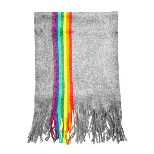 Rainbow Stripe Acrylic Scarf Light Grey