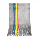 Rainbow Stripe Acrylic Scarf Light Grey