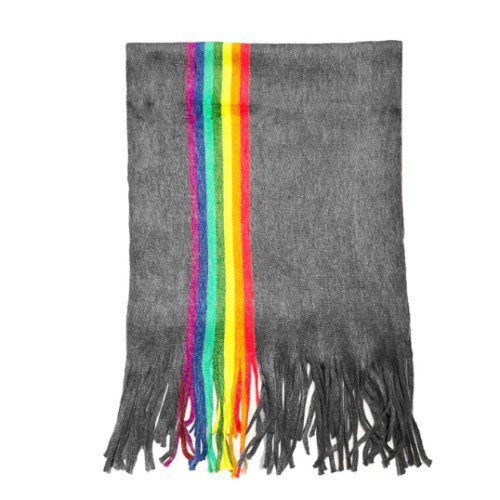 Rainbow Stripe Acrylic Scarf Dark Grey