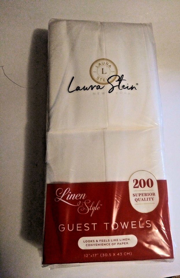 Laura Stein Linen-Feel Disposable Guest Towels (White, 200 Count)