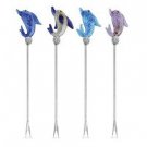 Glass Dolphin Cocktail Pics Barware Set of 4