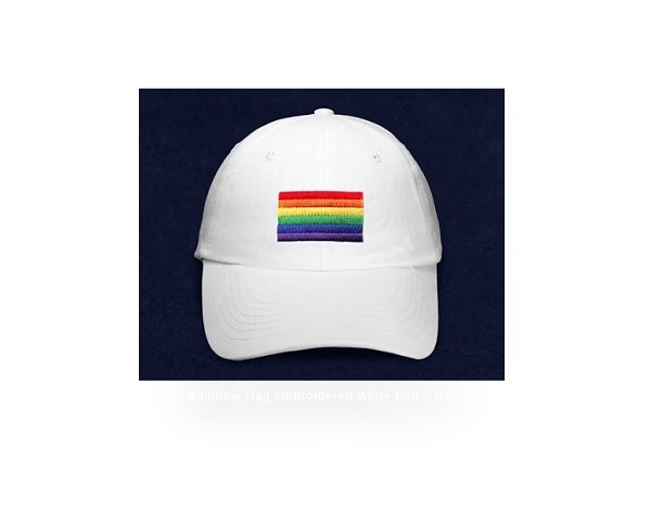Gay Pride Rainbow Flag Embroidered White  Cap  (CP70)