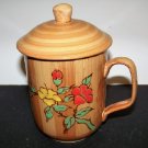Woodlike Finish Ceramic Floating Flowers Design Mug with Lid 10 fl.oz. (10529D) Woodlike Finish Ceramic Floating Flowers Design Mug with Lid 10 fl.oz. (10529D)