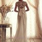 2014 New Beading Bodice V-Neck Cap Sleeves bow tie Sash Chiffon Wedding Dress
