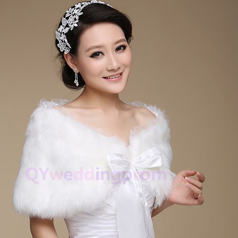 White bow plush thick warm winter warm cloak shawl bride