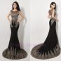 O-neck Appliques Beaded Satin Sexy Prom Dresses 2015 Long Elegant Mermaid Evening Dress