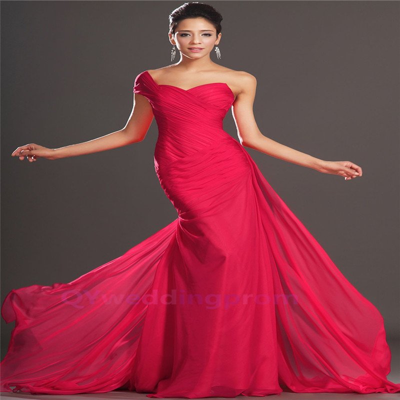 Red Mermaid Off-Shoulder Prom Pageant Celebrity Gowns Long Evening ...