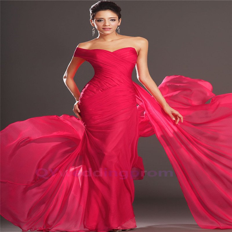 Red Mermaid Off-Shoulder Prom Pageant Celebrity Gowns Long Evening ...