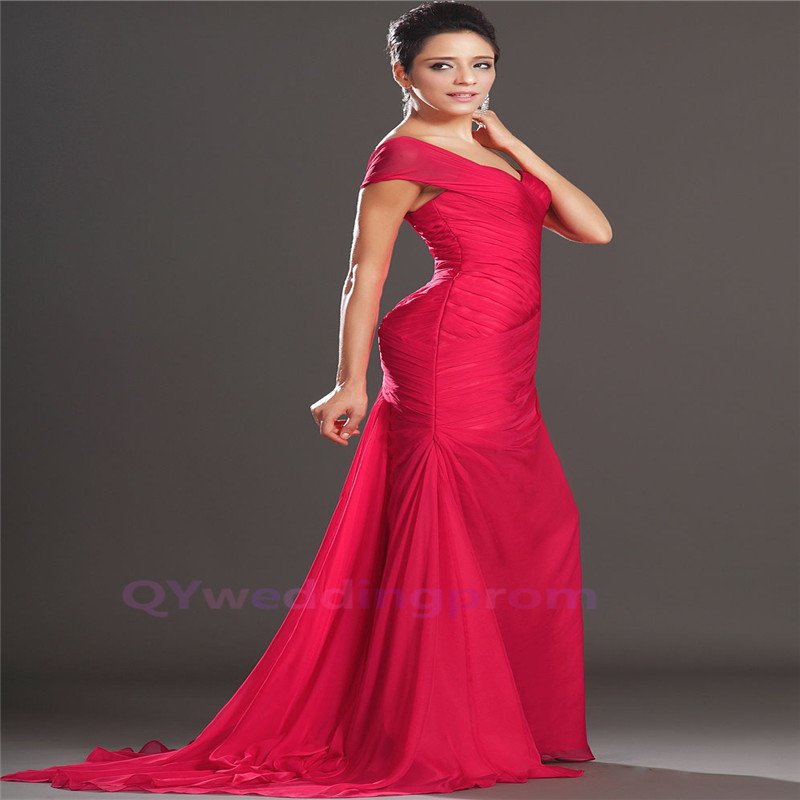 Red Mermaid Off-Shoulder Prom Pageant Celebrity Gowns Long Evening ...