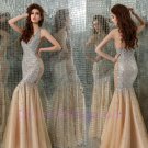 Custom made Champagne Dark V-neckline Evening Dresses 2015 NEW Prom Gowns