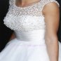Jewel Cap Sleeve Pearls Appliqued Ruffled With Open Back Sexy Ball Gown Evening Dress