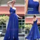 Mix Color And Size One Shoulder A Line Ruched  Chiffon Blue Evening Dress