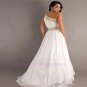 One Shoulder Gold Beading White A Line Sexy High Slits Floor Length Prom Dresses 2015
