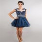 2015 A Line Scoop Neck Cap Sleeve See Through A Line Dark Blue Custom Made Short Prom Dresses