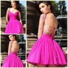 A Line Sweetheart Neckline Backless Sexy Beaded Short Backless Dress Long Sleeve For Prom