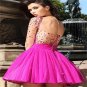 A Line Sweetheart Neckline Backless Sexy Beaded Short Backless Dress Long Sleeve For Prom