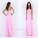 2015 A Line Strapless Pink Chiffon Beading Zipper Design Modest Style Long  Prom Dresses