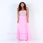 2015 A Line Strapless Pink Chiffon Beading Zipper Design Modest Style Long Prom Dresses