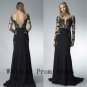 Appliqued Simple But Elegant Chiffon Natural Waists Full Length Long Sleeve Back Evening Dress