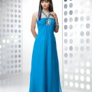 Sexy A-Line Custom Made Long Chiffon Blue Luxury Beadings School New Term Prom Dress