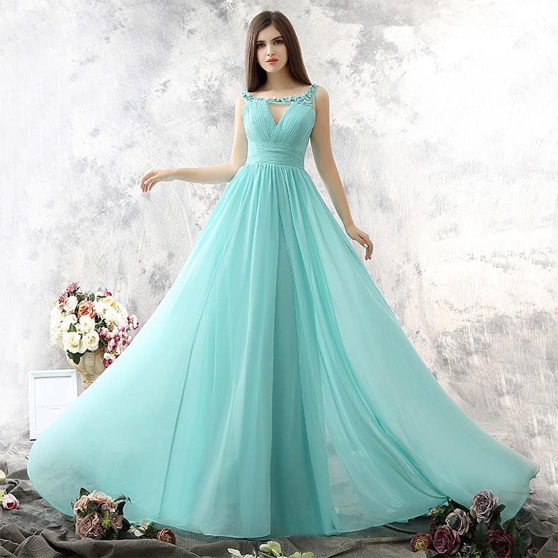 Sexy Evening Dress Light Green Chiffon Backless ALine Plus Size Long Prom Dresses