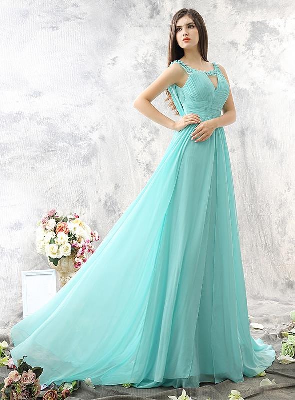 Sexy Evening Dress Light Green Chiffon Backless ALine Plus Size Long Prom Dresses