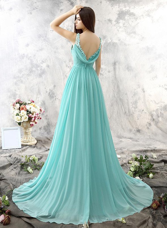Sexy Evening Dress Light Green Chiffon Backless ALine Plus Size Long Prom Dresses