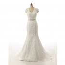 Plus Size Mermaid Wedding Dresses Cap Sleeve V-Neck Long White Lace Wedding Dress Plus Size Mermaid Wedding Dresses Cap Sleeve V-Neck Long White Lace Wedding Dress