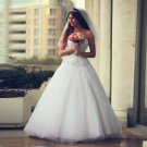 Sweetheart Romantic White Sexy Long A-Line Wedding Dress Crystals Beadings Wedding Dress