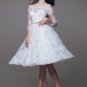 Short Wedding Dress A-Line Boat Neck Above Knee Three Quarter Sleeve White Lace Bride Wedding Dress