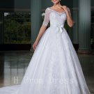 2016 A-Line Lace Wedding Dress Christmas Party Romantic White Half Sleeve Sexy Long Wedding Dress