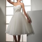 Short Wedding Dress Pearls Appliques White A-Line Backless Fashion Tea Length Short Wedding Dress