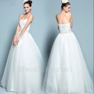 White Long Lace Up Wedding Dress Pearls Tulle Sweetheart Appliques Romantic Bride Dresses