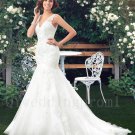 Plus Size Mermaid Sexy V-neck Long White Lace V-neck Long Train Backless Bridal Wedding Dress