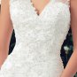 Plus Size Mermaid Sexy V-neck Long White Lace V-neck Long Train Backless Bridal Wedding Dress
