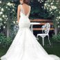 Plus Size Mermaid Sexy V-neck Long White Lace V-neck Long Train Backless Bridal Wedding Dress