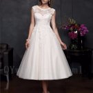 Sexy Backless Lace Wedding Dress New Plus Size Tea-Length Scoop Short Wedding Dress Gowns