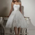 Lace Wedding Dress Hot Sale Fashion Appliques Beaded White Cheap Tea-Length A-Line Wedding Dress