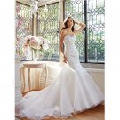 Plus Size Strapless Floor Length Ruched Beads Appliques Organza White Mermaid Wedding Dress Bride