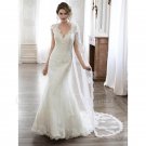 Lace White Sexy Backless Wedding Dress Mermaid Cap Sleeve V-neck Long Wedding Dresses