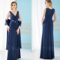 New A-Line V-neck Chiffon Navy Blue Long Mother of the Bride Dresses Gown For Wedding
