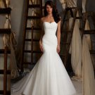 New Elegant Sweetheart White Tulle Long Mermaid Lace Up Wedding Dress