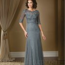 Long Gray Chiffon Mother Of The Bride Pant Suits A-Line Lace Appliques Formal Dresses For Wedding