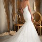 Sexy Backless Long Sleeve Sweetheart Beads Crystal Elegant White Mermaid Lace Wedding Dress