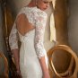 Sexy Backless Long Sleeve Sweetheart Beads Crystal Elegant White Mermaid Lace Wedding Dress