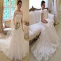 Back White Lace Long Train Wedding Dress 2016 New Style Scoop Cap Sleeve A-Line Wedding Gowns