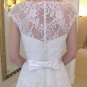Back White Lace Long Train Wedding Dress 2016 New Style Scoop Cap Sleeve A-Line Wedding Gowns