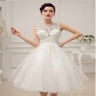Sexy Backle Tulle Wedding Dress A-Line Knee-Length Sleeveless Appliques Short Lace Wedding Dress
